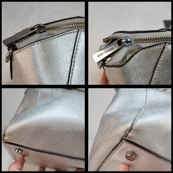 Michael Kors Purse Set of 3 Silver Metallic Shiny Handbag Crossbody Wallet Match - Picture 12 of 15